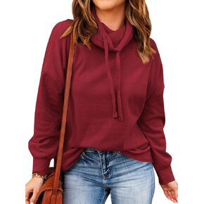 Ezcosplay Women Cowl Neck Sweatshirt Casual Long Sleeve Pullovers Shirt Drawstring Sport Loose Tops