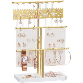 Homde Jewelry Stand Gold for Vanity: Elegant Space Saving Jewelry Holder Organizer for Fashion Women - Large Earring Tree Holder