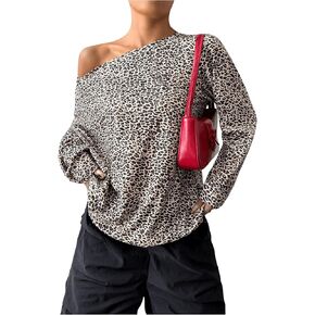 Milumia Women's Leopard Print One Off The Shoulder Sweatshirts Trendy Long Sleeve Pullover Top in Saudi Arabia