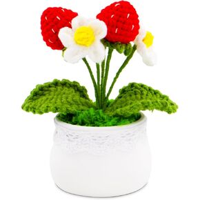 Knitting Crochet Strawberry Potted Plants, Fake Artificial Handmade Flowers to Friends, Family and Lover, Cute Decor Gift for Home Decorations, Office Desk in Saudi Arabia