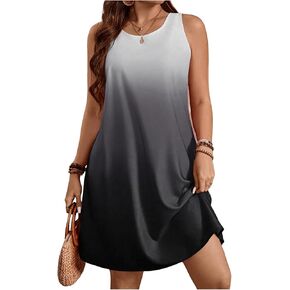 SOLY HUX Women's Plus Size Summer Dresses Ombre Sundress Casual Sleeveless Midi Tank Dresses Black and White 2XL in Saudi Arabia