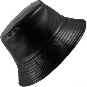 Eigso Unisex Womens Black Leather Bucket Hat Fashion Classic Vintage Hip Hop 80s Hiking Outdoor Fishrman Cap for Woman Man