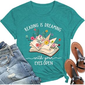 Wildflowers Book Shirts for Women Teacher Reading Book Tshirt Book Lover Gifts Tee Tops