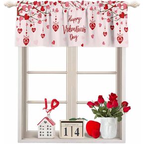 Valentines Valances for Windows Heart Balloon Tree Window Valances Rod Pocket Happy Valentines's Day Window Treatment Decor Valances for Kitchen Living Room Bedroom 42x12in