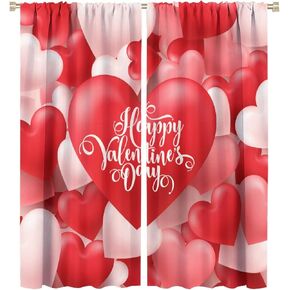 Valentines Day Blackout Window Curtains, Romantic Red and White Heart Shaped Balloons Blackout Windows Door Curtain for Bedroom Living Room Home Decor 42x45in