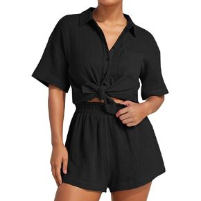 Womens Pajamas Set Short Sleeve Button Down Top and Shorts Sleepwear 2 Piece Pjs Set