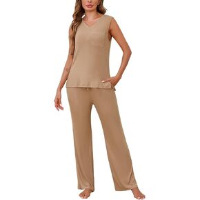 Marvmys Women's Pajamas Sleeveless Summer Lounge Set Ribbed Knit Pj Loungewear Soft Tank Sleepwear Nightwear