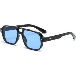 YAMEIZE Pilot Double Bridge Rectangle Sunglasses - 70s Retro Classic Square Eyewear UV400 Protection Driving for Women Men