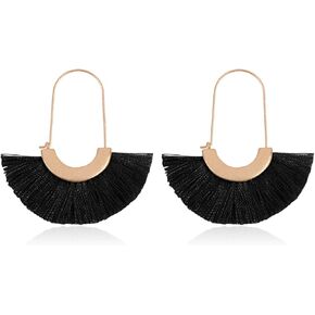 RIAH FASHION Bohemian Lightweight Silky Thread Tassel Statement Drop Earrings - Chandelier Duster, Sparkly Druzy Jewel Stone