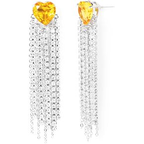 Dazzling Zirconia Earrings, Yellow Heart Drop Earrings for Women