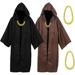 Long Cloak with Necklace Hip Hop Outfit Friar Monk Robe Knight Wizard Cape Halloween Costume Adult Teens Party Props