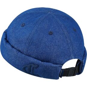 Croogo Mens Denim Brimless Hat Casual Docker Cap Skullcap Sailor Cap Rolled Cuff Retro Harbour Hat Work Beanie Landlord Hats