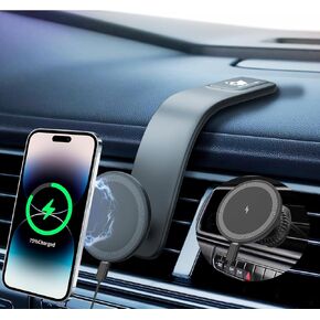 VICTORY & GIFT 15W for MagSafe Car Mount Charger: Relocatable Car Phone Mount with 360° Adjustable Aluminum Arm, Car Phone Mount Charger Dashboard/Windscreen/Vent Fit,Magnetic Phone Holder for car