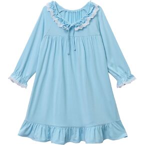 Toddler Girls Long Sleeve Nightgown Cute Ruffle Girl Sleepshirt Viscose from Bamboo Princess Sleepwear Pajamas