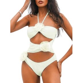 Sexy One Piece Swimsuit, Cutout Halter Monokini, Size Runs Small in Kuwait