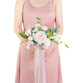 Set of 6 White Bridesmaid Bouquet, Sage Green Bridal Bouquets for Bridesmaids,Small Wedding Bouquet,for Wedding, Ceremony, Anniversary, etc,Artificial Flowers