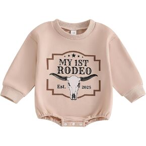 Western Baby Boy Fall Clothes My First Rodeo Onesie Long Sleeve Romper Bodysuit Infant Creeper Country Cowboy Outfit