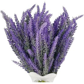 8 Bundles Lavender Artificial Plants Outdoor, Fake Lavender Artificial Flowers for Home Decor, Faux Plastic Purple Plants for Kitchen Garden Patio Porch Window Box Decoration
