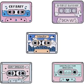 Cartoon Magnetic Tape Brooch Set Music Backpack Pin Cute Pin for Men Women Gift Music Tape Lapel Pin for Jacket Shirt Hat Aesthetic Vintage Pin Funny Brooches Pins for 80s 90s Party Retro Accessories