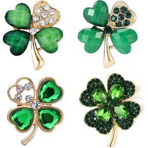 4 Leaf Clover Brooch Pin for Women St Patricks Day Accessories,Green Crystal Rhinestone Irish Shamrock Clover Pin Brooch Lucky Decor Dress Accessories St Patrick's Day Holiday Christmas Jewelry Gift