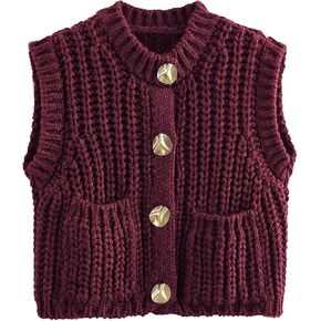 Yimoon Sweater Vest Women Cropped Gold Button Chunky Knit Vest Sleeveless Crop Knit Cardigan