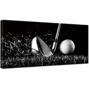 gold mi Minimalist Golf Black Artwork Canvas Print Black and White Men Cave Home Office Wall Art Picture Golf Ball Sport Canvas Painting for Gym Living Room Wall Decor Frame 20x40inch