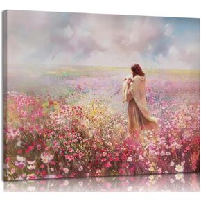 Jesus and Lamb Canvas Wall Art The Lost Lamb Christian Painting Picture Wall Decor God Religious Belief Poster Print Artwork for Church Bedroom Living Room Home Decoration,16x12in Canvas