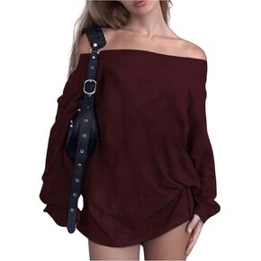 MakeMeChic Women's Off The Shoulder Sweatshirt Tops Y2k Oversized Graphic T Shirt
