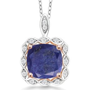 Gem Stone King 10MM Cushion Gemstone Birthstone Halo Pendant Necklace For Women | 925 Two Tone Sterling Silver | With 18 Inch Silver Chain | Fine Jewelry Gifts for Her Mom Women Wife