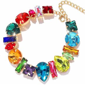 Colorful Crystal Choker Necklace Gold Sparkly Diamond Chokers Rhinestone Rave Prom Neck Chain for Women