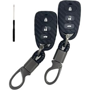 Silicone Rubber Carbon Fiber Key Fob Cover Compatible with 2006-2020 Hyundai Accent Elantra Genesis Sonata Kia Forte Optima Rondo Sorento Spectra