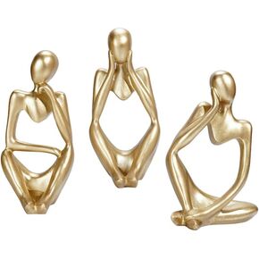 3 PCS Thinker Statue, Gold Decor Abstract Art Sculpture, Resin Collectible Figurines Home Office Bookshelf Desktop Decor (Gold)