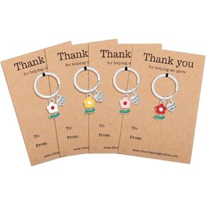 4Pcs Thank You Keychains Thank You for Helping Me Grow Flower Keychain Appreciation Key Rings Teacher Friend Family Mother Valentines Day Grateful Graduation Gift