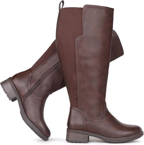 Women's Extra Wide Calf Knee High Boots with Side Zipper and Stretch Panel in Saudi Arabia
