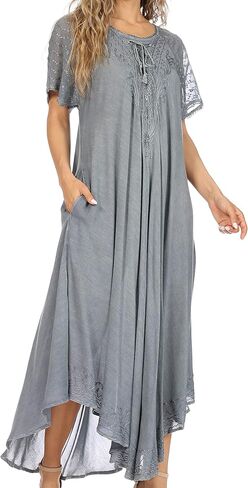 Sakkas Egan Long Embroidered Caftan Dress/Cover Up with Embroidered Cap Sleeves in Kuwait