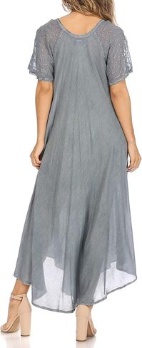 Sakkas Egan Long Embroidered Caftan Dress/Cover Up with Embroidered Cap Sleeves in Kuwait