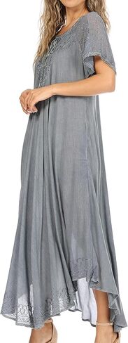 Sakkas Egan Long Embroidered Caftan Dress/Cover Up with Embroidered Cap Sleeves in Kuwait