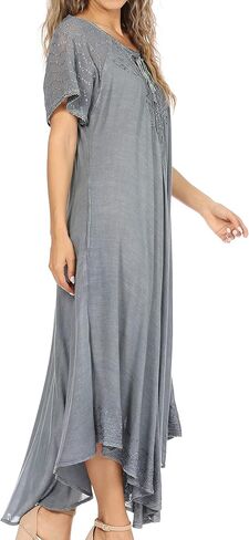 Sakkas Egan Long Embroidered Caftan Dress/Cover Up with Embroidered Cap Sleeves in Kuwait