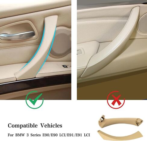 مقبض لوحة الباب الجانبي الأيمن لسيارة BMW 3 Series E90/E91، أغطية مقبض الباب الجانبي للركاب بديلة لسيارات BMW 323 325 328 330 335 سيدان وجولة (بيج، أمامي يمين/خلفي) in Kuwait
