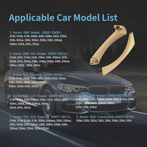 مقبض لوحة الباب الجانبي الأيمن لسيارة BMW 3 Series E90/E91، أغطية مقبض الباب الجانبي للركاب بديلة لسيارات BMW 323 325 328 330 335 سيدان وجولة (بيج، أمامي يمين/خلفي) in Kuwait