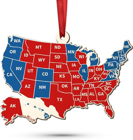 2024 Presidential Election Map Ornament - Political Christmas Ornament - Election 2024 Gift - Red and Blue United States Map Ornament Ideas - 2024 Unique Keepsake in Saudi Arabia