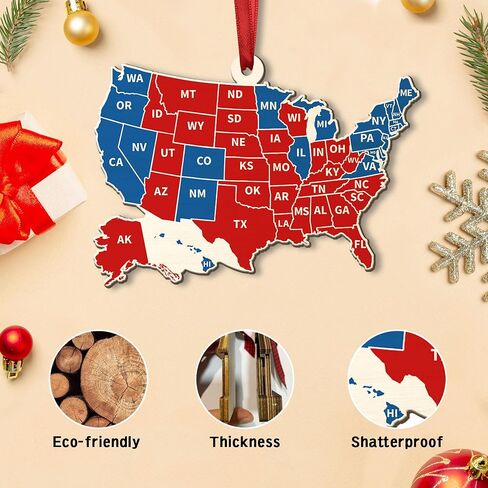 2024 Presidential Election Map Ornament - Political Christmas Ornament - Election 2024 Gift - Red and Blue United States Map Ornament Ideas - 2024 Unique Keepsake in Saudi Arabia
