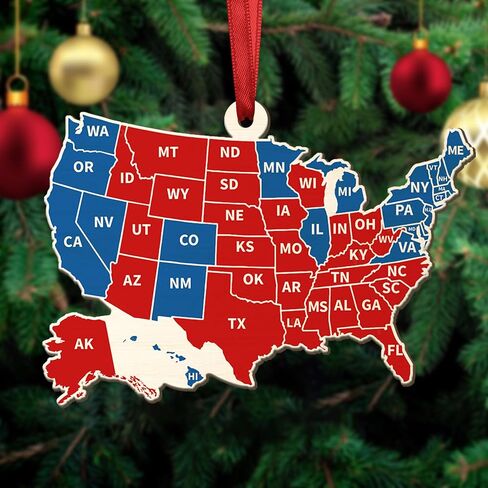 2024 Presidential Election Map Ornament - Political Christmas Ornament - Election 2024 Gift - Red and Blue United States Map Ornament Ideas - 2024 Unique Keepsake in Saudi Arabia