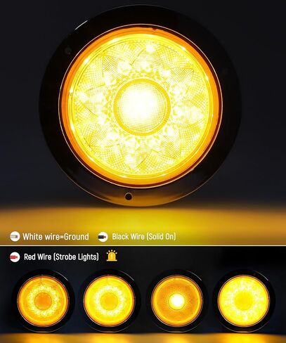 Partsam 2Pcs 4 Inch Round LED Trailer Lights Yellow/Amber Lotus Pattern with Strobe Function Warning Turn Signal Running Tail Light Lamps Chrome Bezel Waterproof Connector 12V IP65 in Kuwait