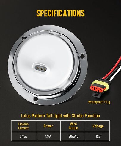 Partsam 2Pcs 4 Inch Round LED Trailer Lights Yellow/Amber Lotus Pattern with Strobe Function Warning Turn Signal Running Tail Light Lamps Chrome Bezel Waterproof Connector 12V IP65 in Kuwait