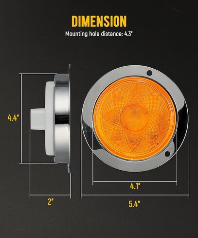Partsam 2Pcs 4 Inch Round LED Trailer Lights Yellow/Amber Lotus Pattern with Strobe Function Warning Turn Signal Running Tail Light Lamps Chrome Bezel Waterproof Connector 12V IP65 in Kuwait