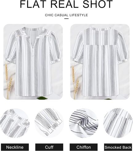 Women's Summer Tops Dressy Casual Short Lantern Sleeve V Neck Buttons Front Chiffon Blouses Work Shirts in Saudi Arabia