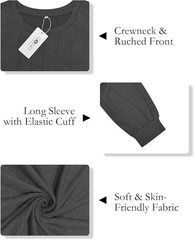 ROSRISS Womens-Plus-Size-Tops Trendy Pleated Long Sleeve Shirts Casual Loose Fit Crewneck Tunics Cute Dressy Blouses XL-5XL in Kuwait