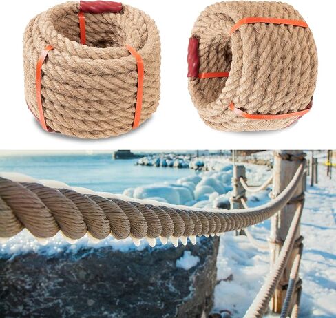 Natural Jute Manila Rope, Twisted 4 Strand Fiber Hemp Rope for Sports, Decor, Pet Toys, Crafts, Tug of War, Fitness, Indoor Outdoor Use, (1/2" x 49 ft) in Kuwait