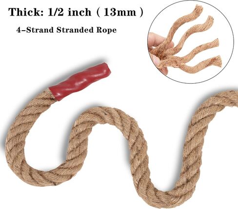 Natural Jute Manila Rope, Twisted 4 Strand Fiber Hemp Rope for Sports, Decor, Pet Toys, Crafts, Tug of War, Fitness, Indoor Outdoor Use, (1/2" x 49 ft) in Kuwait